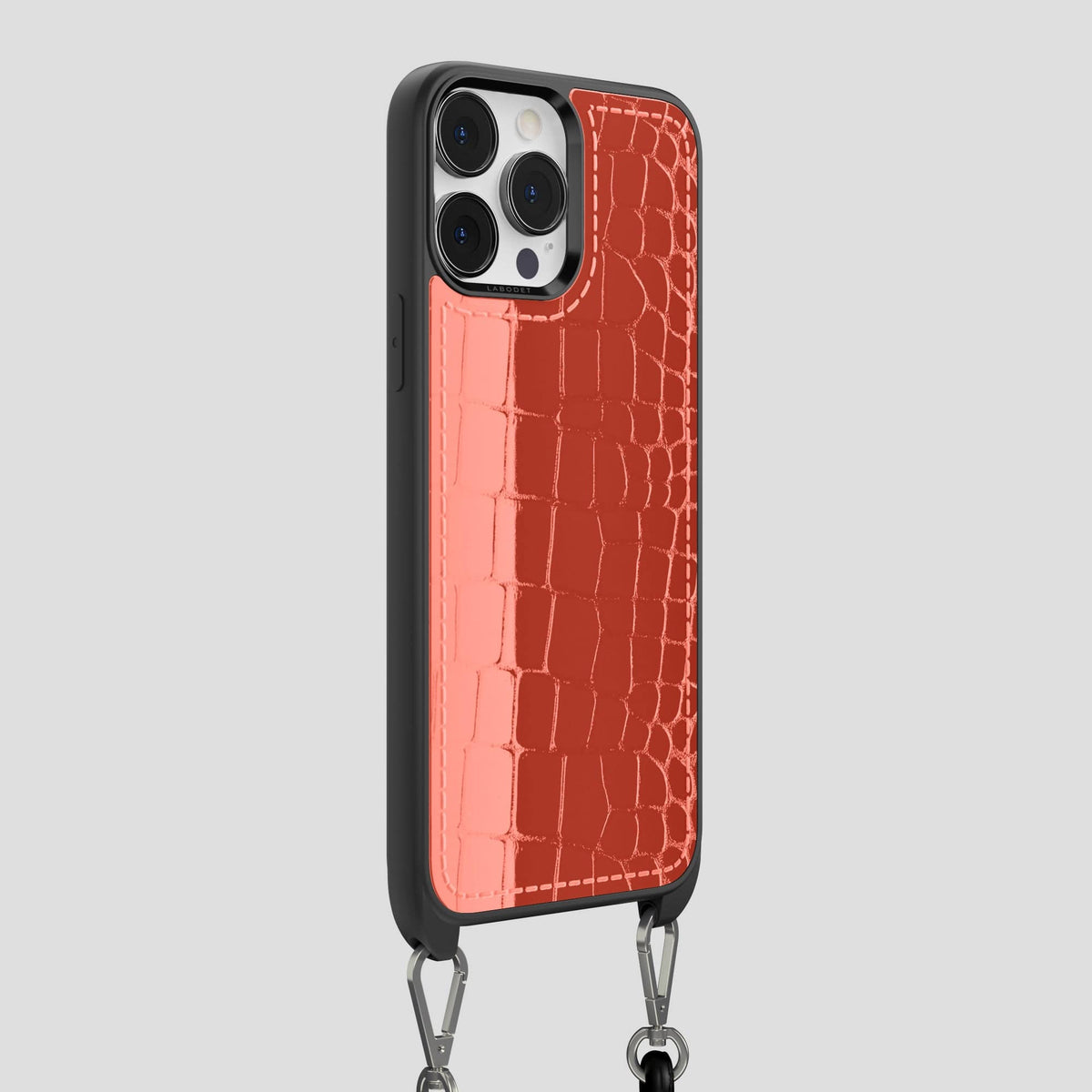 Coral Orange iPhone 13 Pro Max Crossbody Sport Case Shiny Alligator -2 | Coral-Orange