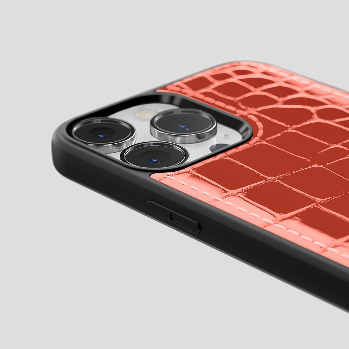 Coral Orange iPhone 13 Pro Max Crossbody Sport Case Shiny Alligator -6 | Coral-Orange