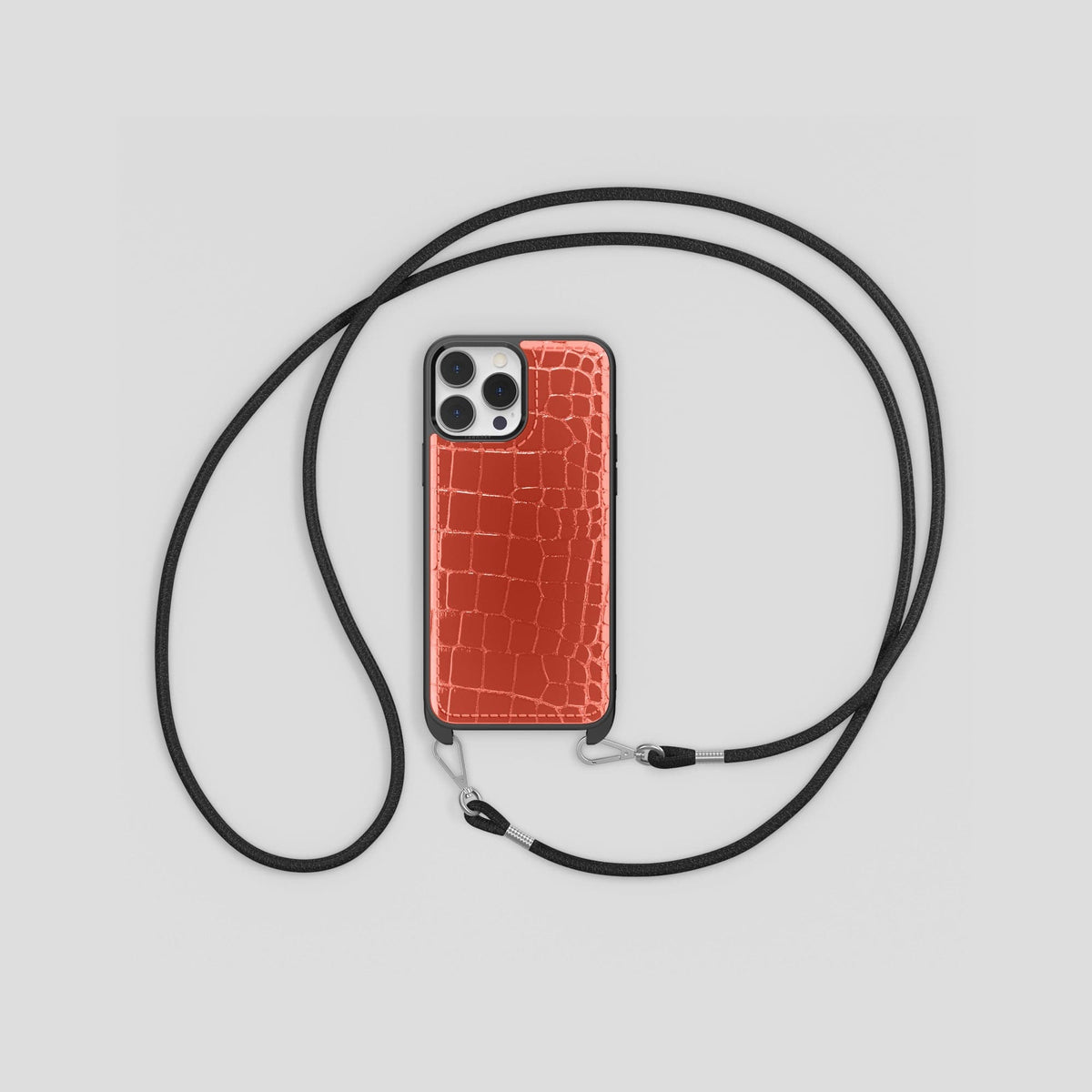 Coral Orange iPhone 13 Pro Max Crossbody Sport Case Shiny Alligator -8 | Coral-Orange