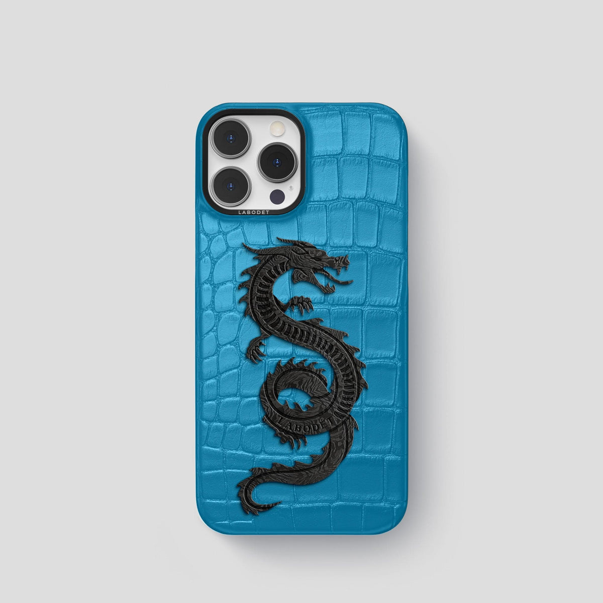 Curaçao-Blue iPhone 13 Pro Classic Case Alligator with Black Metal -1 | Curaçao-Blue-Black