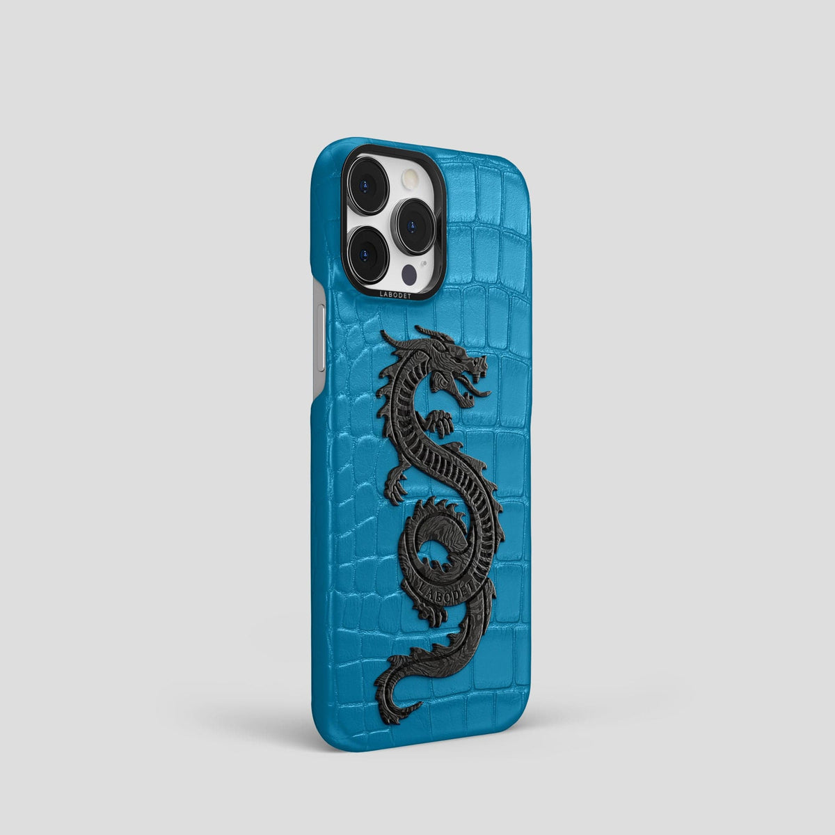 Curaçao-Blue iPhone 13 Pro Classic Case Alligator with Black Metal -2 | Curaçao-Blue-Black