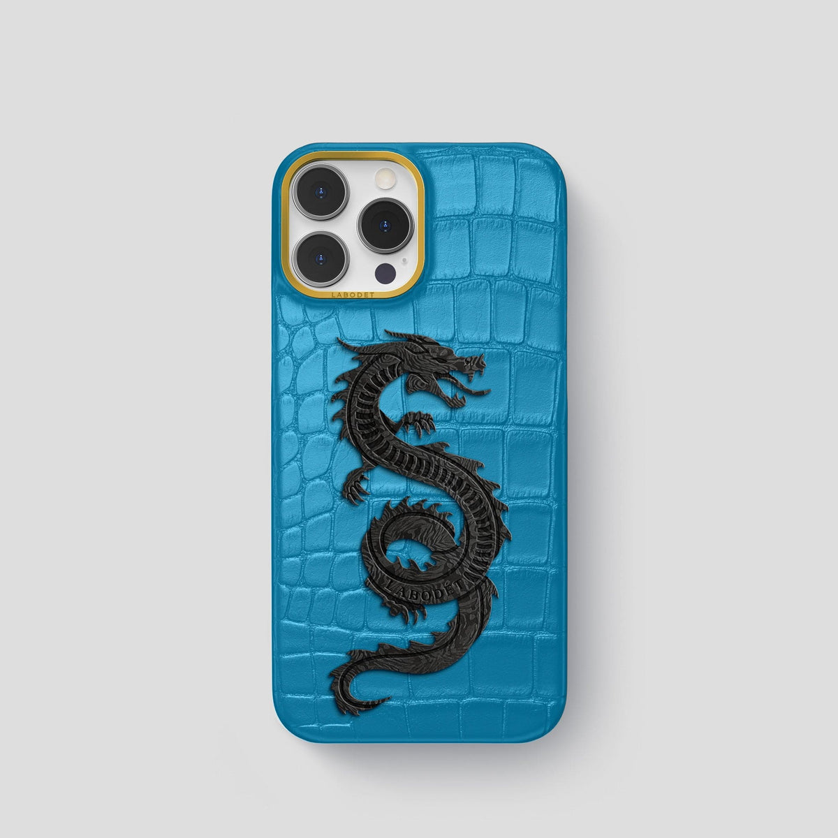 Curaçao-Blue iPhone 13 Pro Classic Case Alligator with Gold Metal -1 | Curaçao-Blue-Gold