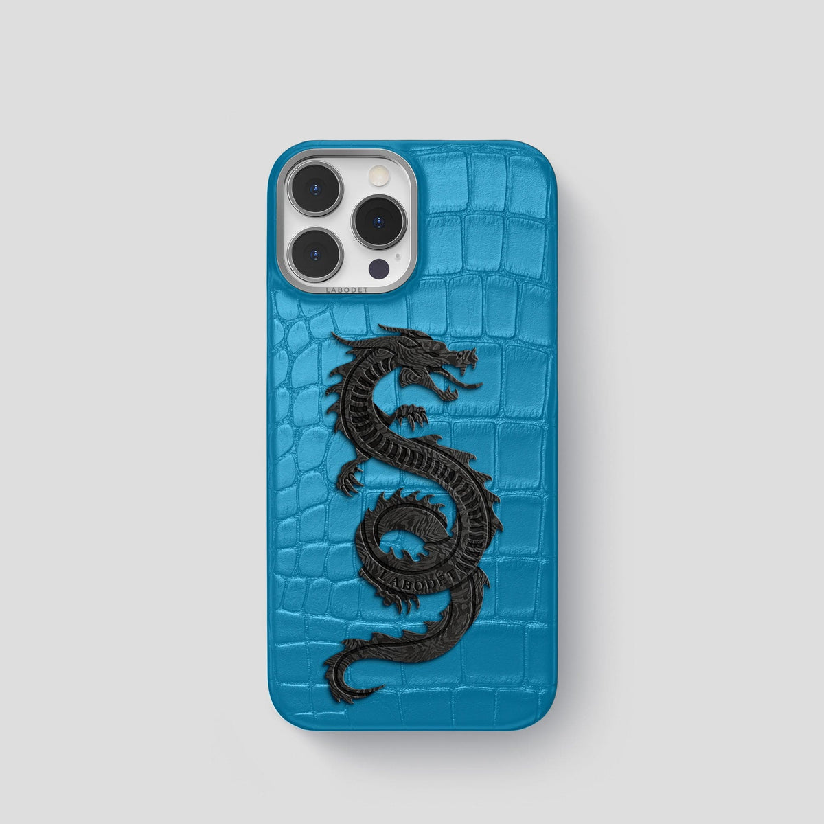Curaçao-Blue iPhone 13 Pro Classic Case Alligator with Steel Metal -1 | Curaçao-Blue-Steel