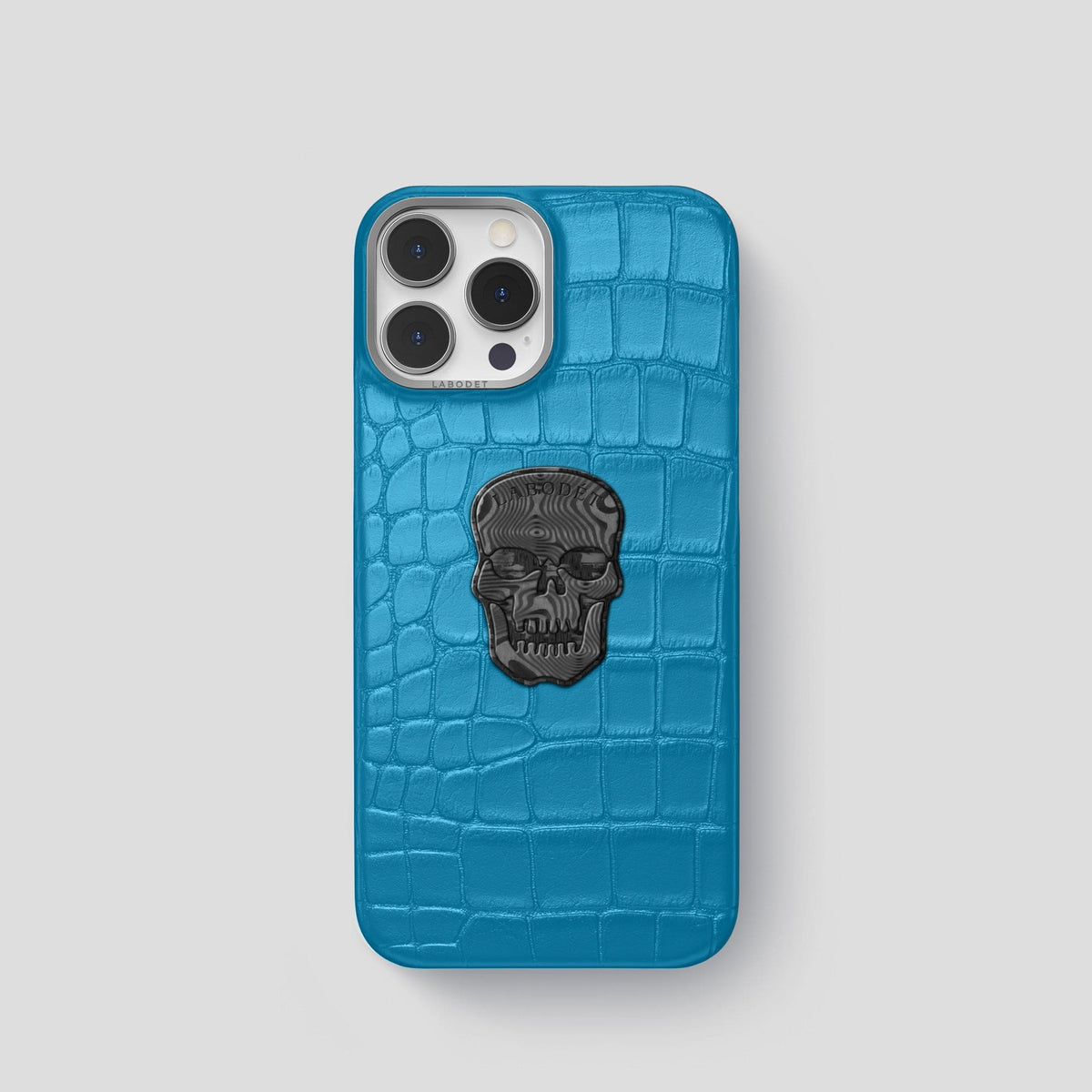 Curaçao-Blue iPhone 13 Pro Classic Case Alligator with Steel Metal -1 | Curaçao-Blue-Steel