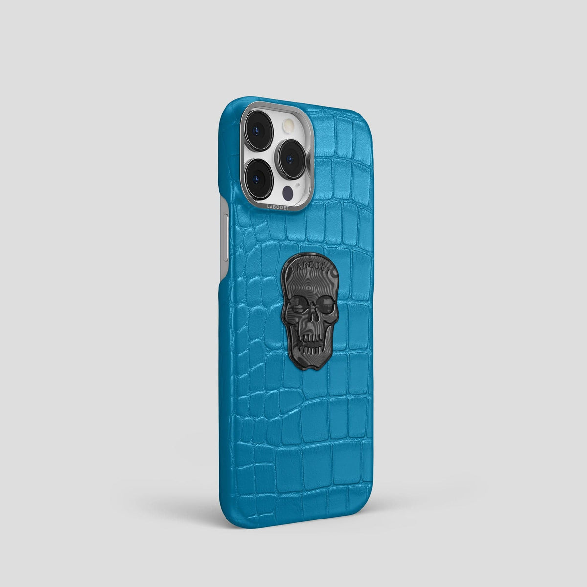 Curaçao-Blue iPhone 13 Pro Classic Case Alligator with Steel Metal -2 | Curaçao-Blue-Steel