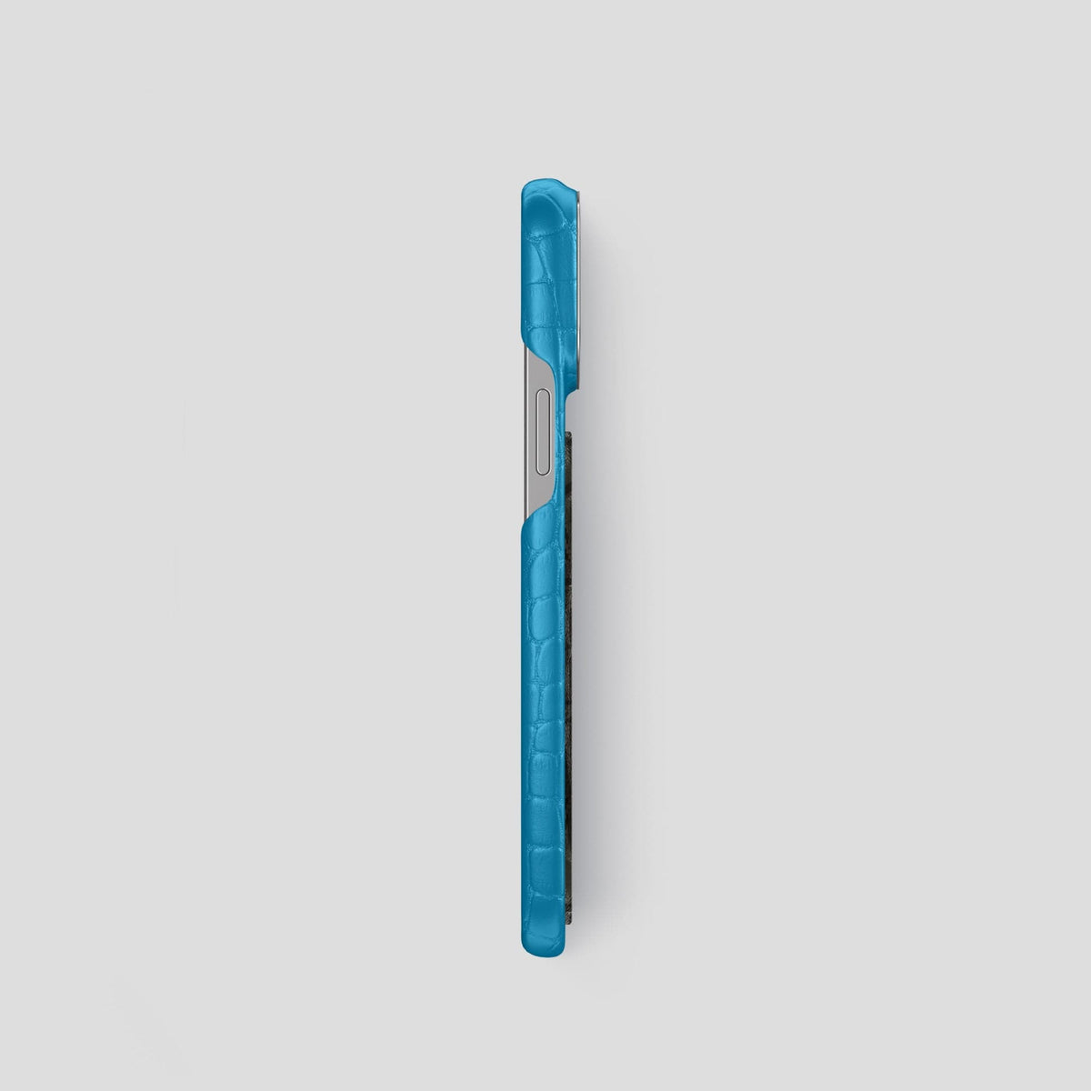 Curaçao-Blue iPhone 13 Pro Classic Case Alligator with Steel Metal -3 | Curaçao-Blue-Steel