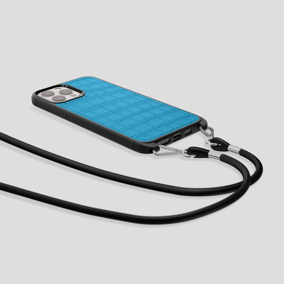 Curaçao-Blue iPhone 13 Pro Crossbody Sport Case Alligator -6 | Curaçao-Blue