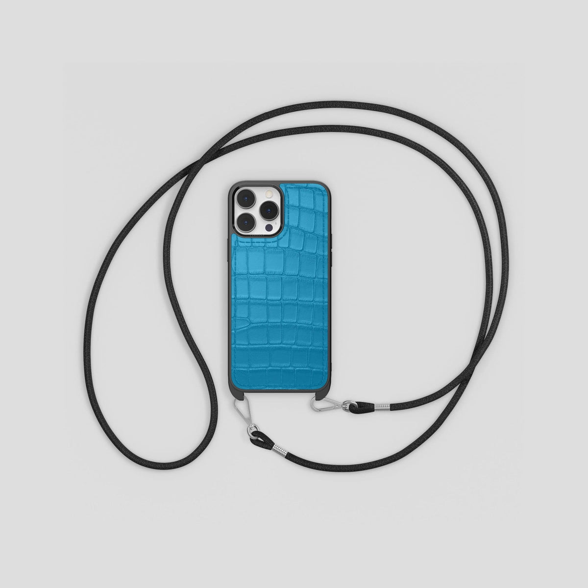 Curaçao-Blue iPhone 13 Pro Crossbody Sport Case Alligator -7 | Curaçao-Blue
