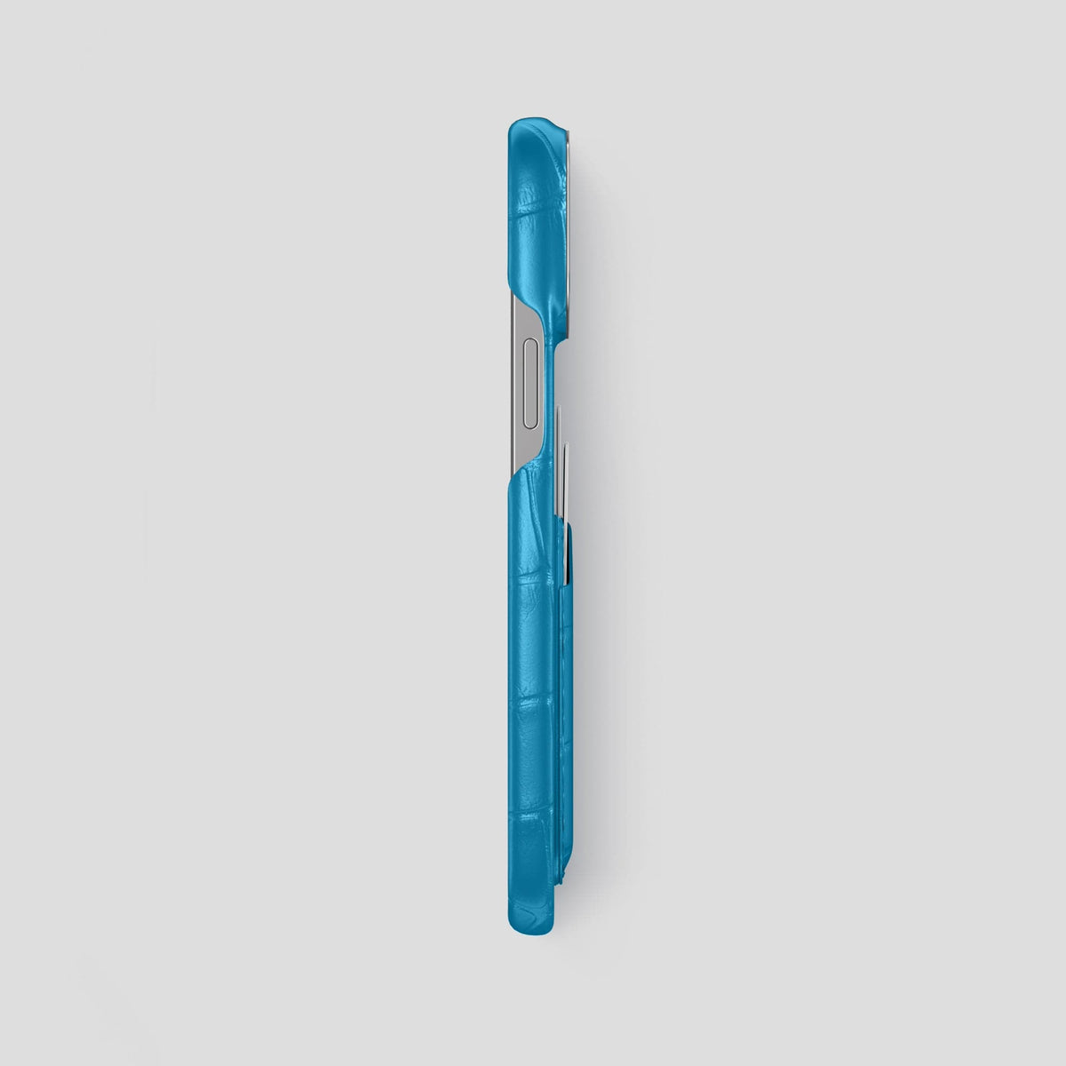 Curaçao-Blue iPhone 13 Pro Max Card Case Alligator with Steel Metal -3 | Curaçao-Blue-Steel