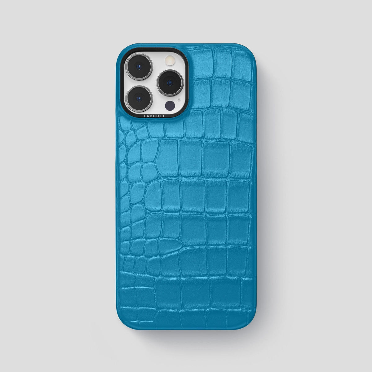 Curaçao-Blue iPhone 13 Pro Max Classic Case Alligator with Black Metal -1 | Curaçao-Blue-Black