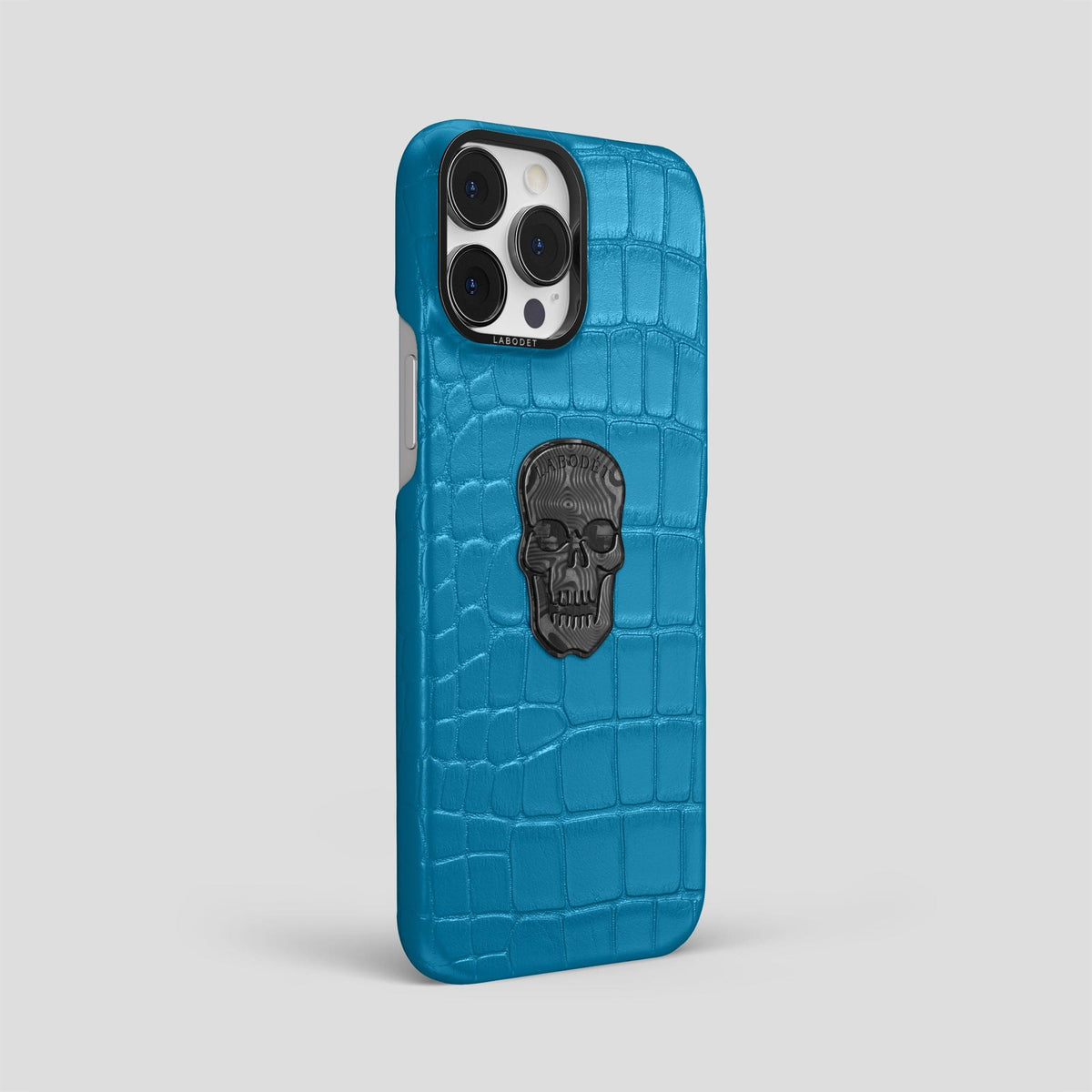 Curaçao-Blue iPhone 13 Pro Max Classic Case Alligator with Black Metal -2 | Curaçao-Blue-Black