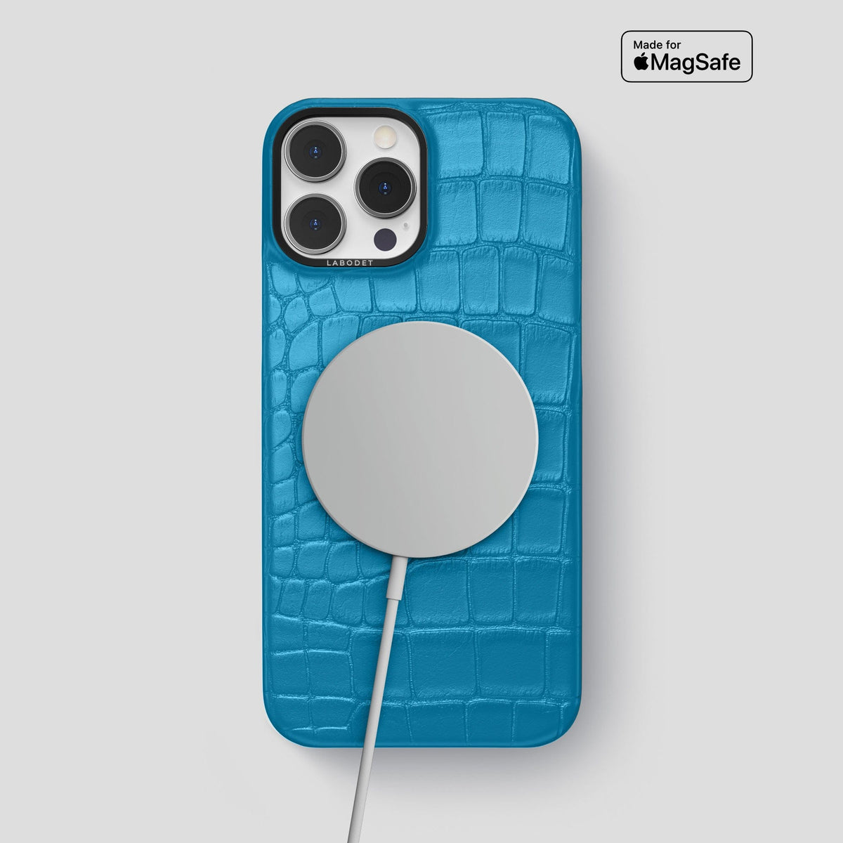 Curaçao-Blue iPhone 13 Pro Max Classic Case Alligator with Black Metal -4 | Curaçao-Blue-Black