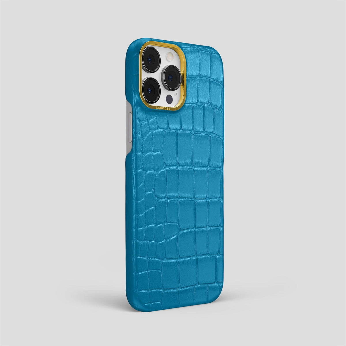 Curaçao-Blue iPhone 13 Pro Max Classic Case Alligator with Gold Metal -2 | Curaçao-Blue-Gold
