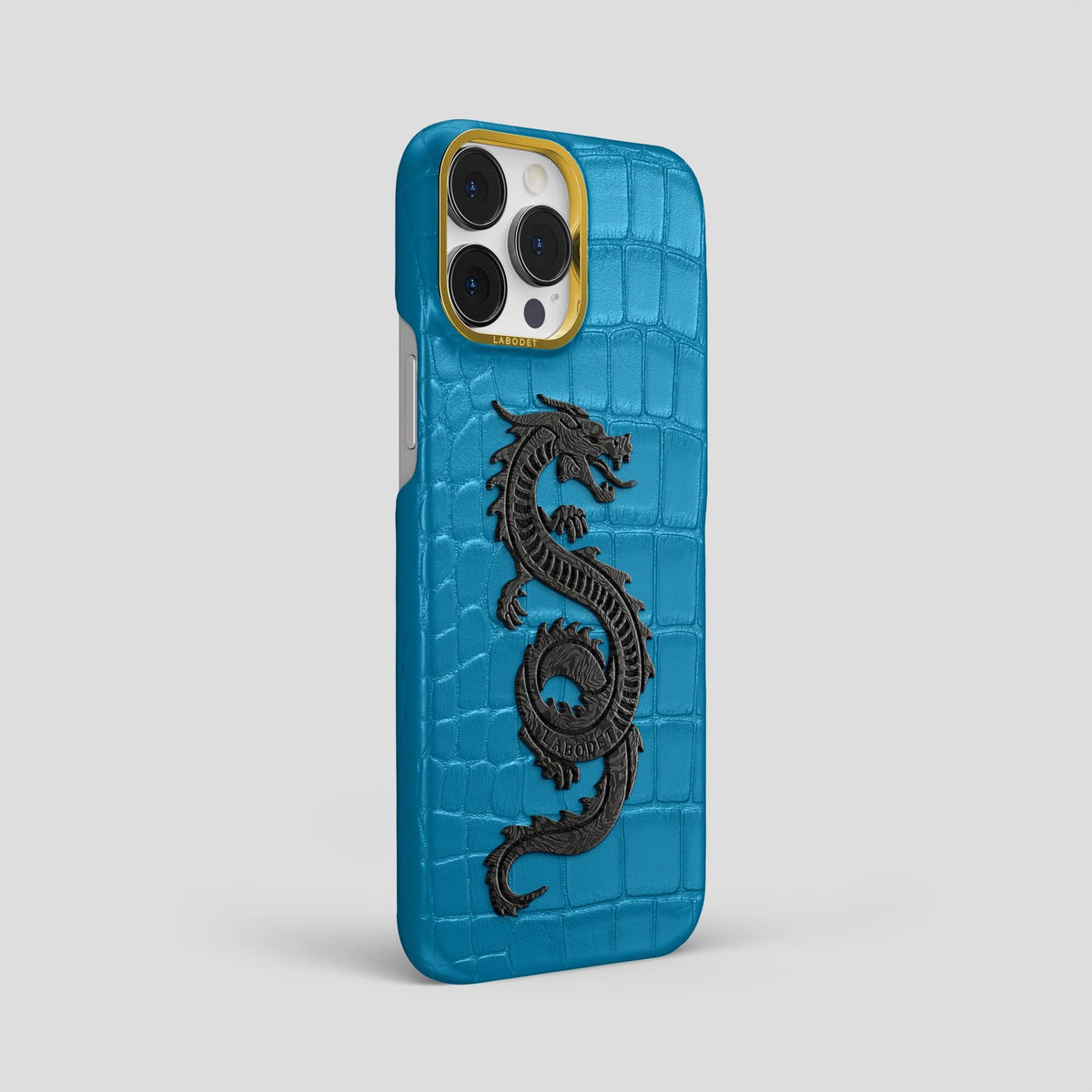 Curaçao-Blue iPhone 13 Pro Max Classic Case Alligator with Gold Metal -2 | Curaçao-Blue-Gold