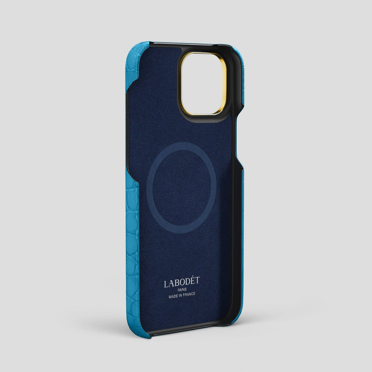 Curaçao-Blue iPhone 13 Pro Max Classic Case Alligator with Gold Metal -3 | Curaçao-Blue-Gold