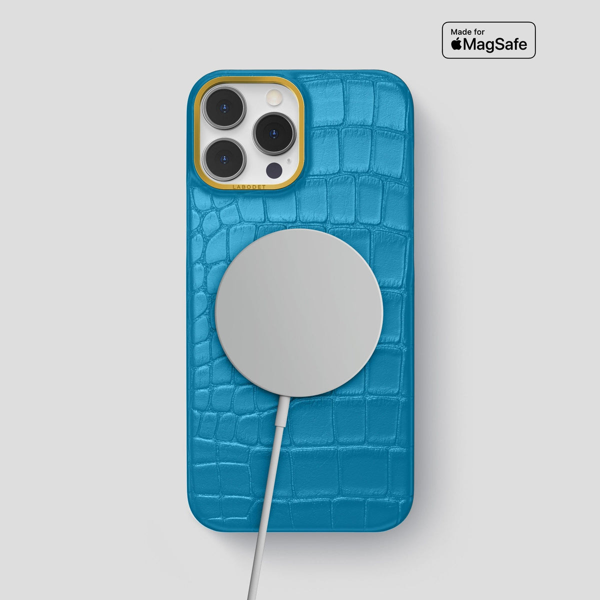Curaçao-Blue iPhone 13 Pro Max Classic Case Alligator with Gold Metal -4 | Curaçao-Blue-Gold
