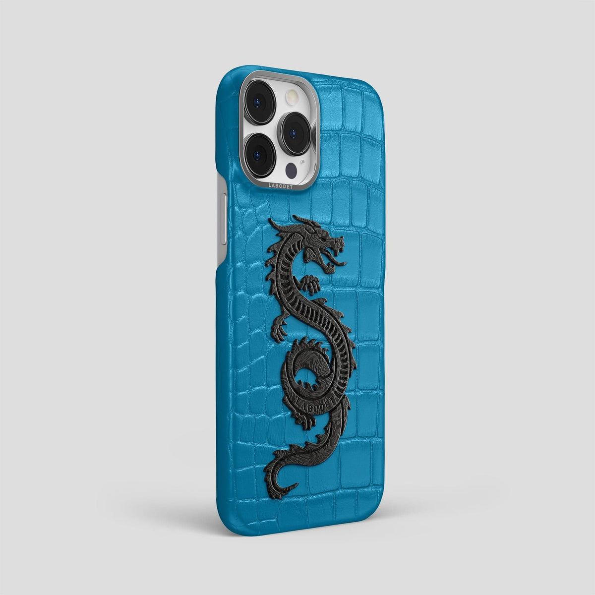 Curaçao-Blue iPhone 13 Pro Max Classic Case Alligator with Steel Metal -2 | Curaçao-Blue-Steel