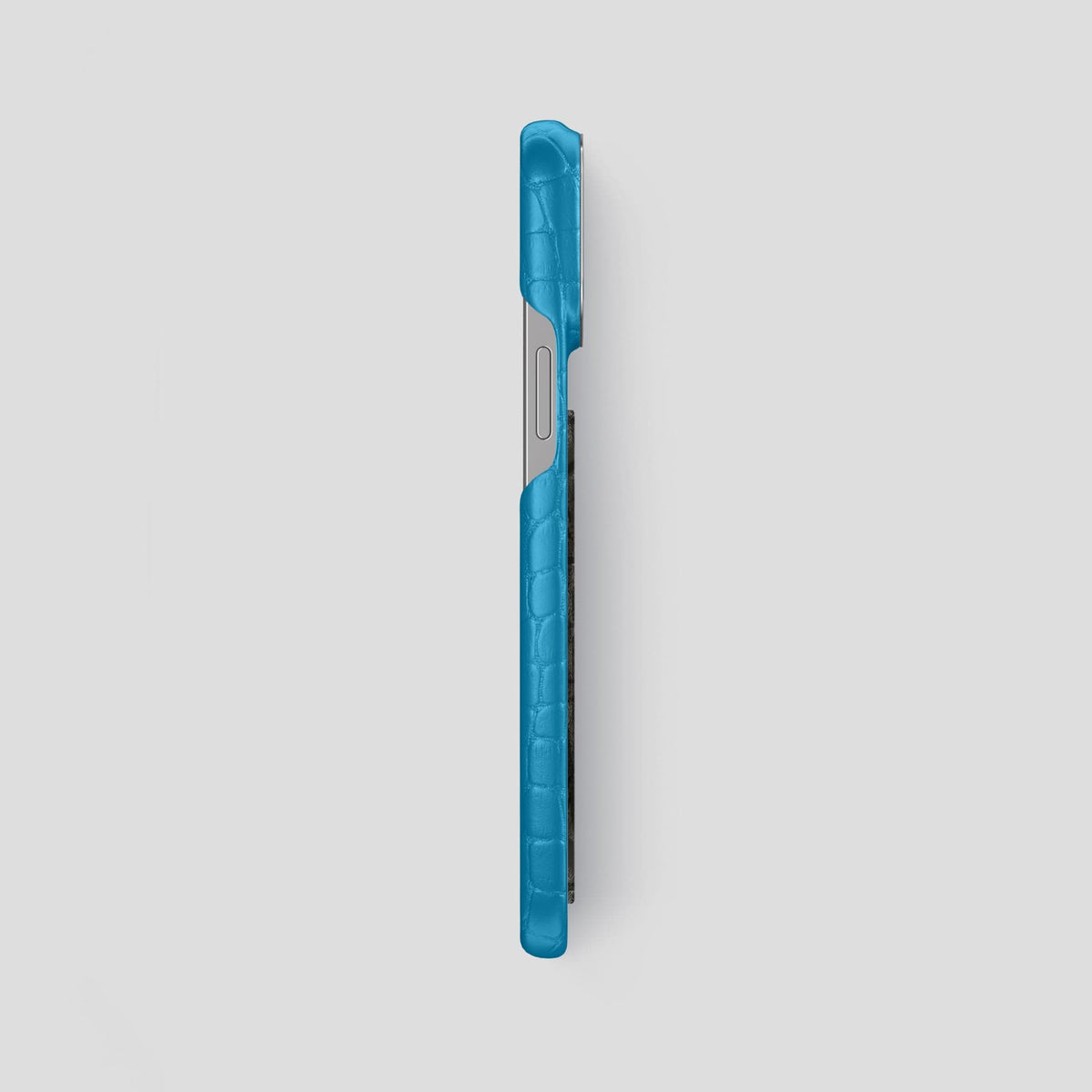 Curaçao-Blue iPhone 13 Pro Max Classic Case Alligator with Steel Metal -3 | Curaçao-Blue-Steel