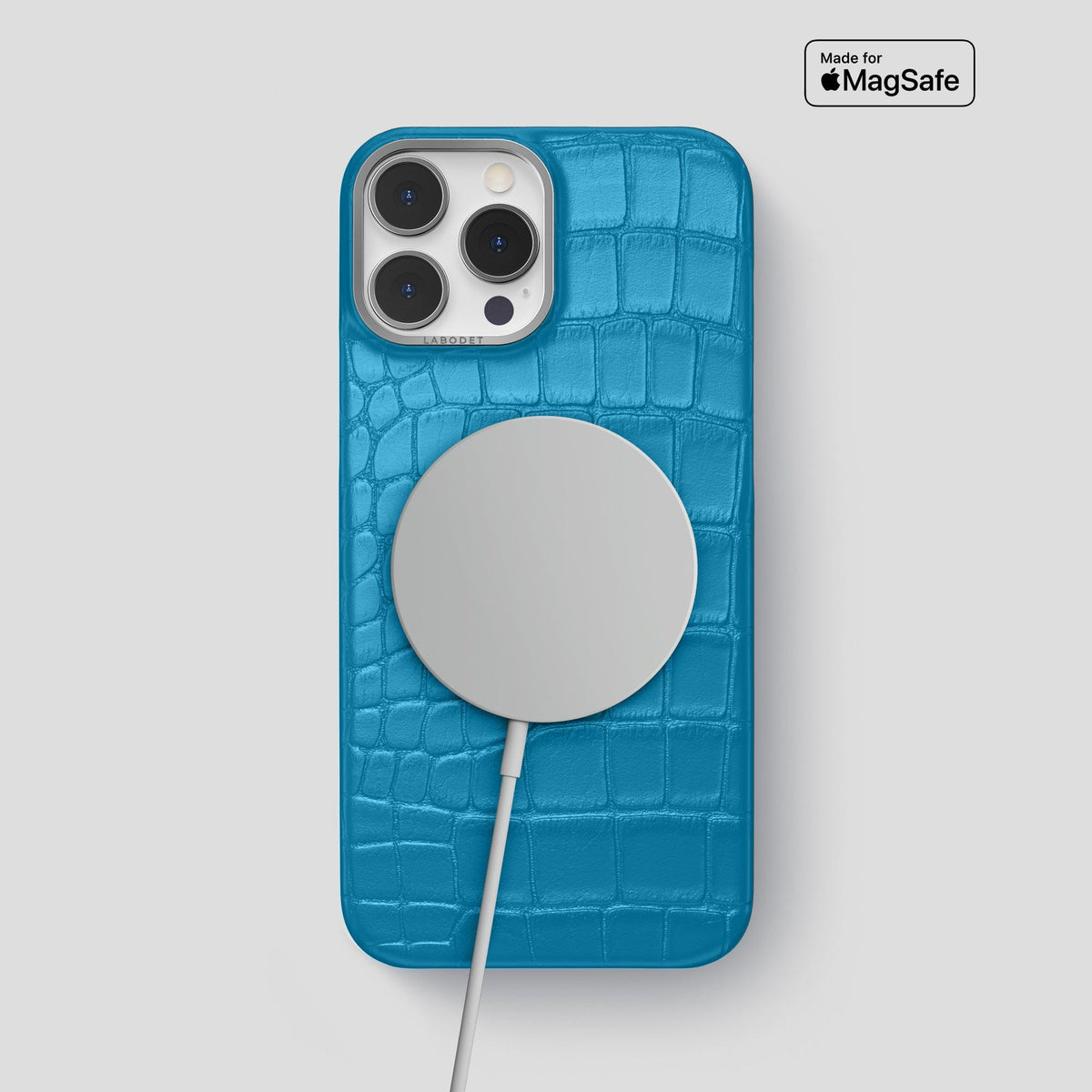 Curaçao-Blue iPhone 13 Pro Max Classic Case Alligator with Steel Metal -4 | Curaçao-Blue-Steel