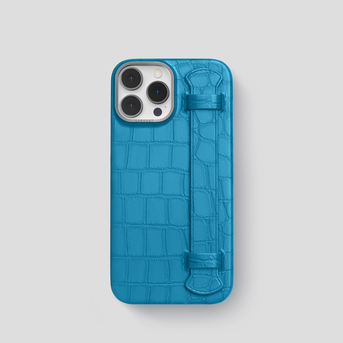Curaçao-Blue iPhone 13 Pro Strap Case Alligator with Steel Metal -1 | Curaçao-Blue-Steel