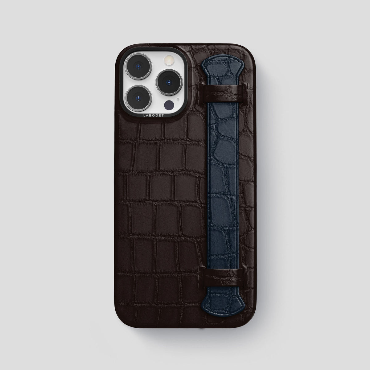 Dark-Brown-Navy-Blue iPhone 13 Pro Max Strap Case Alligator with Black Metal -1 | Dark-Brown-Navy-Blue-Black