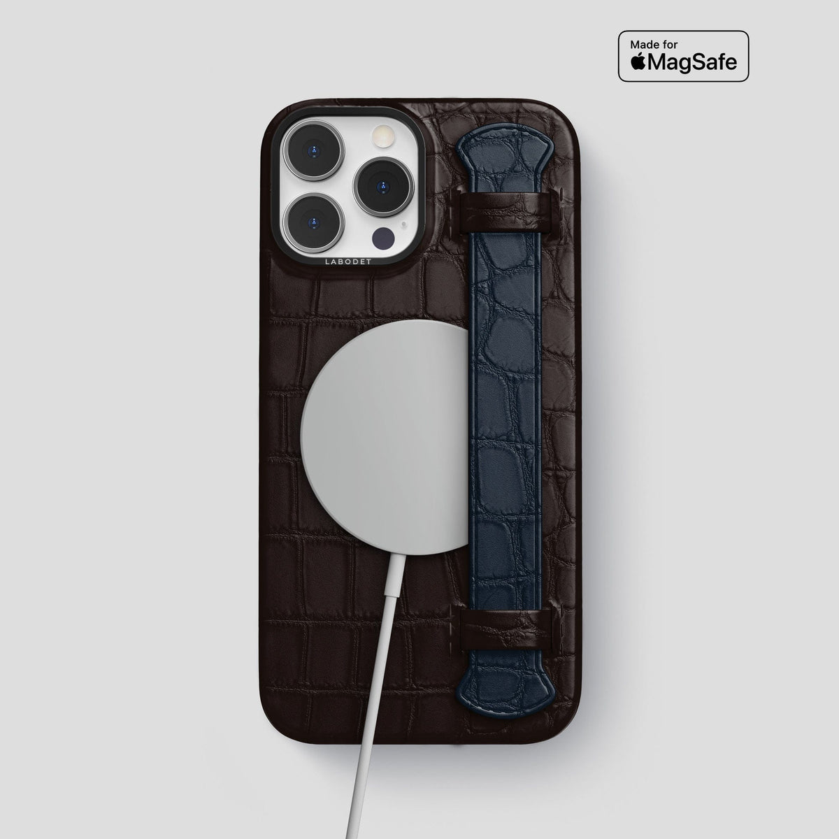 Dark-Brown-Navy-Blue iPhone 13 Pro Max Strap Case Alligator with Black Metal -4 | Dark-Brown-Navy-Blue-Black
