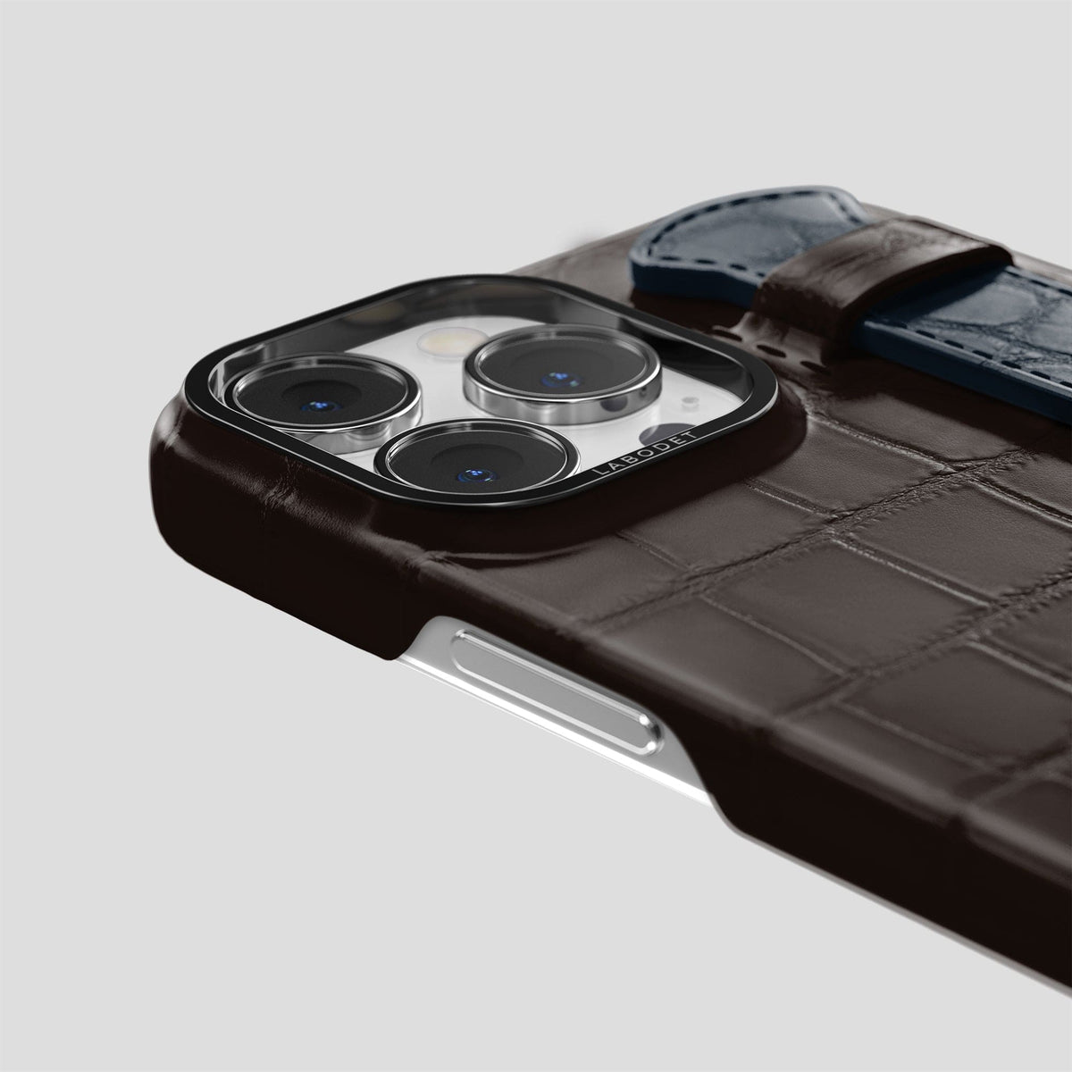 Dark-Brown-Navy-Blue iPhone 13 Pro Max Strap Case Alligator with Black Metal -5 | Dark-Brown-Navy-Blue-Black