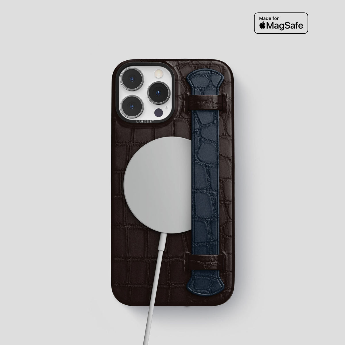 Dark-Brown-Navy-Blue iPhone 13 Pro Strap Case Alligator with Black Metal -4 | Dark-Brown-Navy-Blue-Black