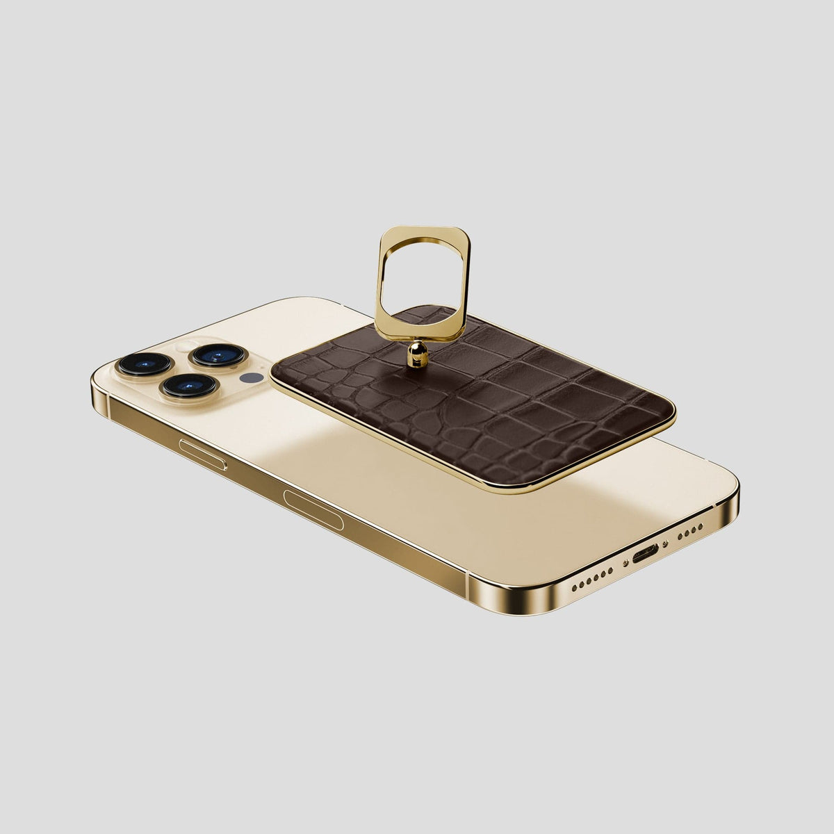 Dark Brown MagSafe Ring iPhone 13 Pro Max Alligator with Gold Metal -4 | Dark-Brown-Gold