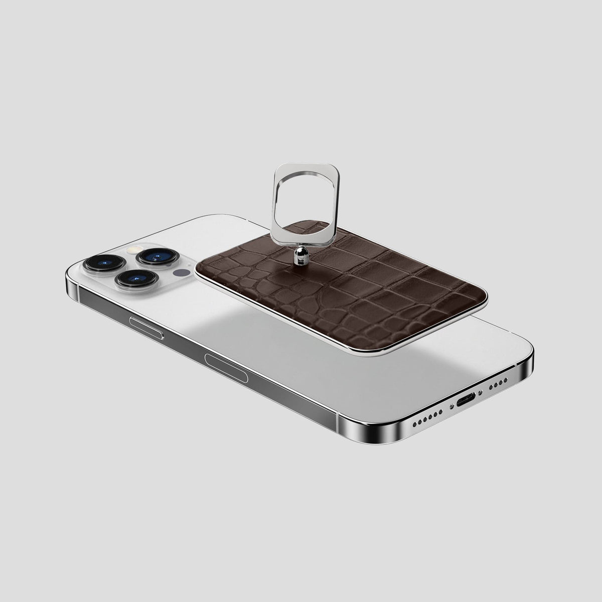 Dark Brown MagSafe Ring iPhone 13 Pro Max Alligator with Steel Metal -4 | Dark-Brown-Steel