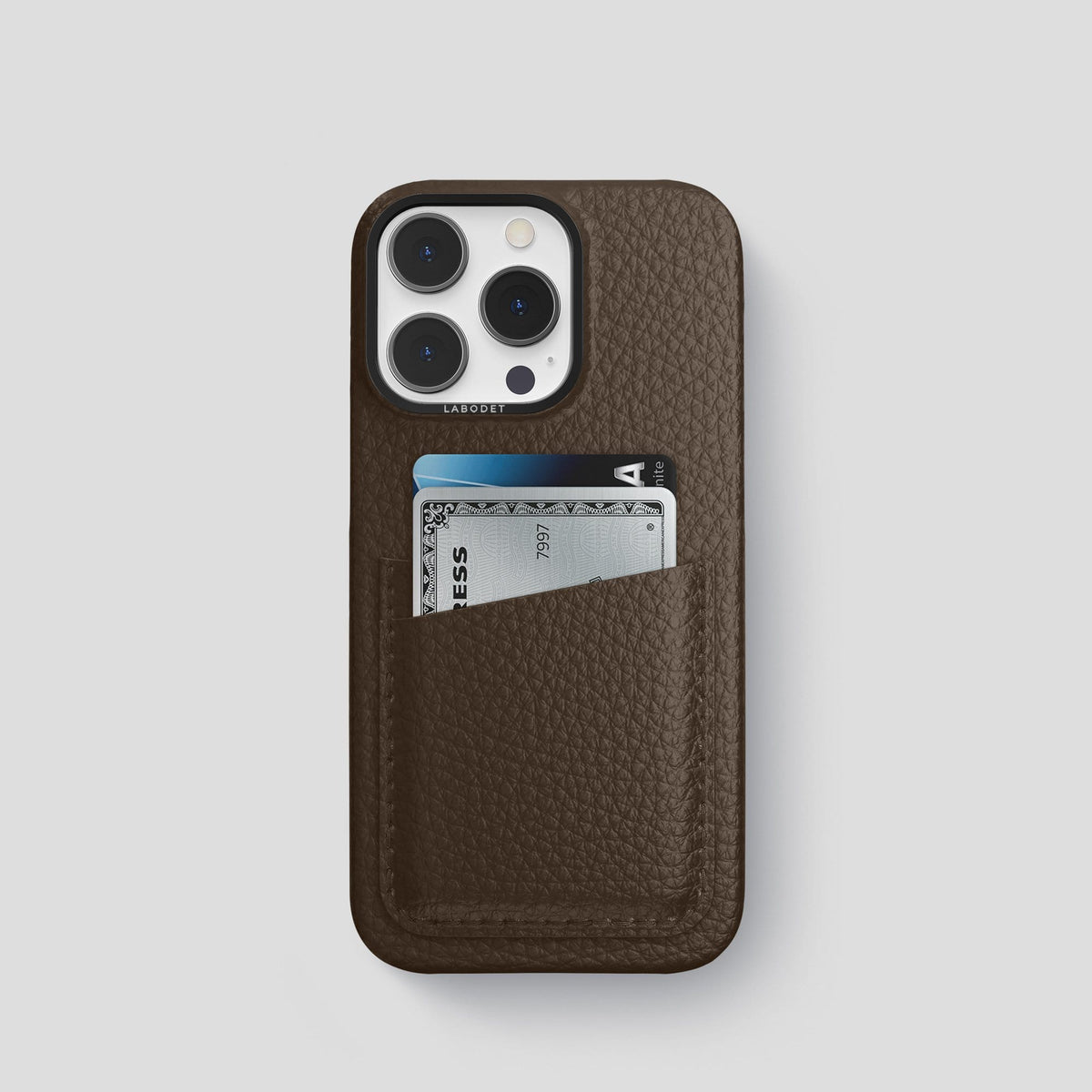 Dark Brown iPhone 13 Pro Card Case Calf with Black Metal -1 | Dark-Brown-Black