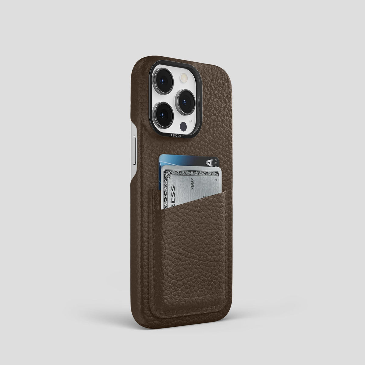 Dark Brown iPhone 13 Pro Card Case Calf with Black Metal -2 | Dark-Brown-Black