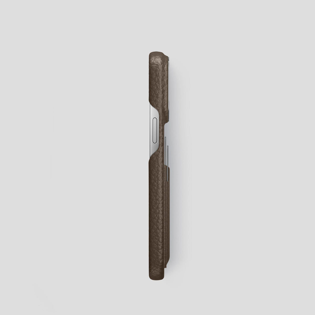 Dark Brown iPhone 13 Pro Card Case Calf with Steel Metal -3 | Dark-Brown-Steel