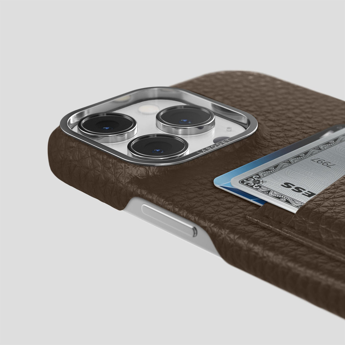 Dark Brown iPhone 13 Pro Card Case Calf with Steel Metal -5 | Dark-Brown-Steel