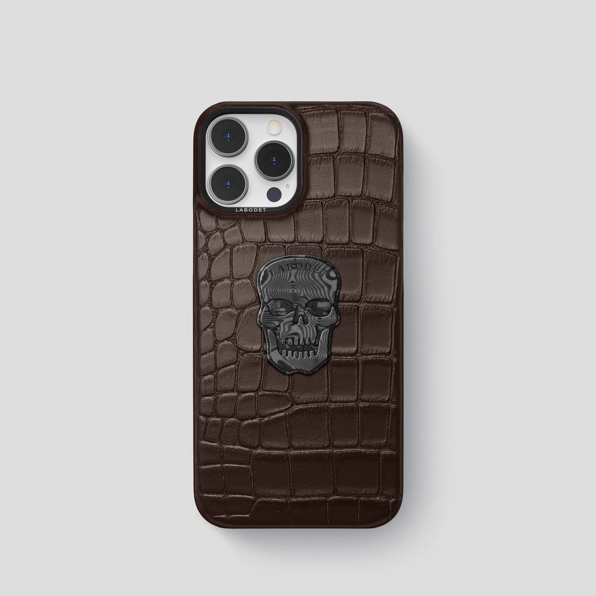 Dark Brown iPhone 13 Pro Classic Case Alligator with Black Metal -1 | Dark-Brown-Black