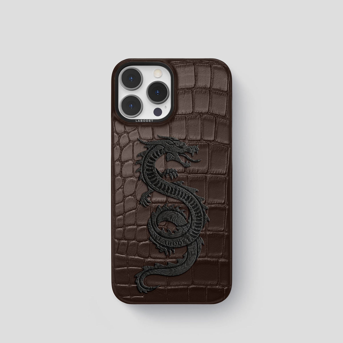 Dark Brown iPhone 13 Pro Classic Case Alligator with Black Metal -1 | Dark-Brown-Black