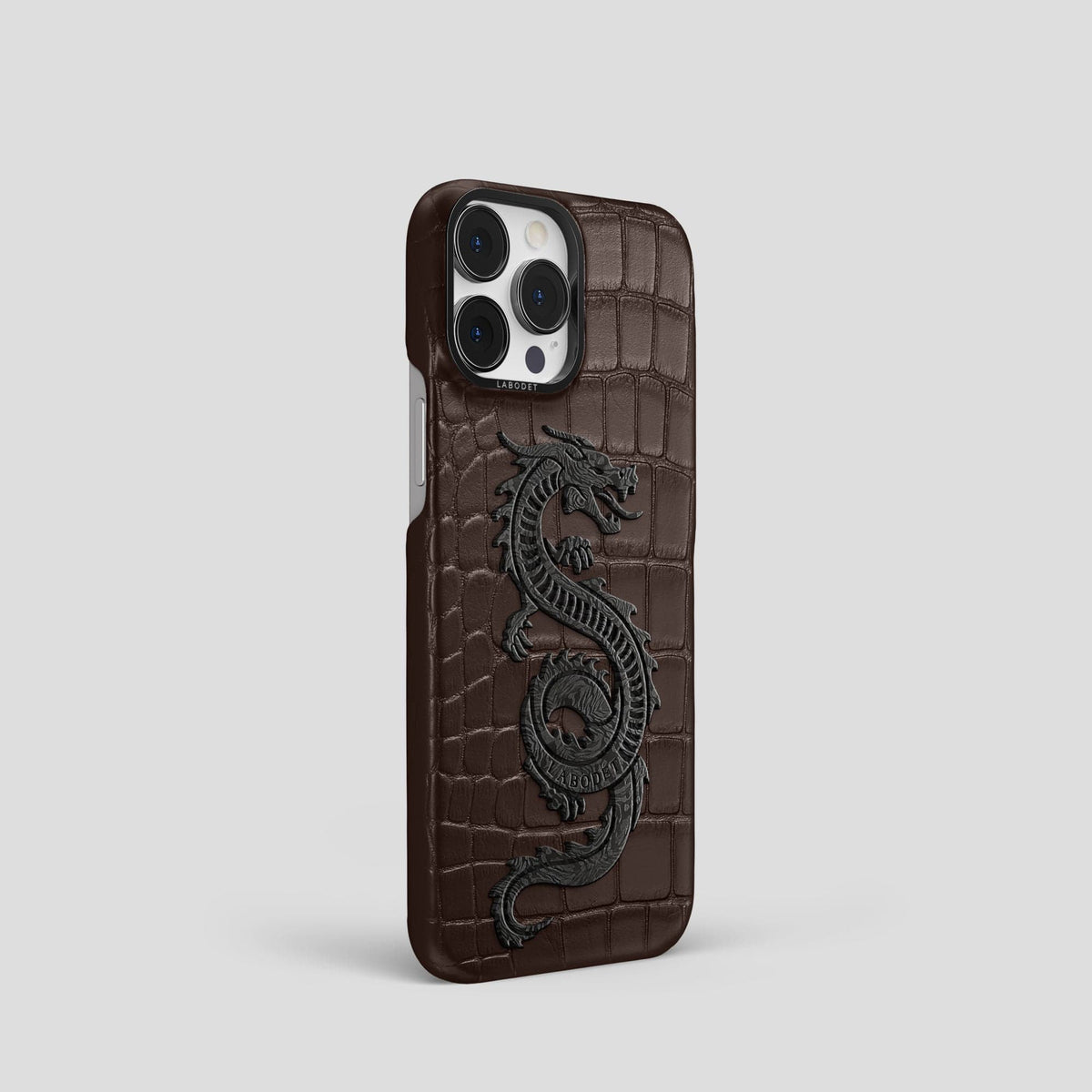 Dark Brown iPhone 13 Pro Classic Case Alligator with Black Metal -2 | Dark-Brown-Black