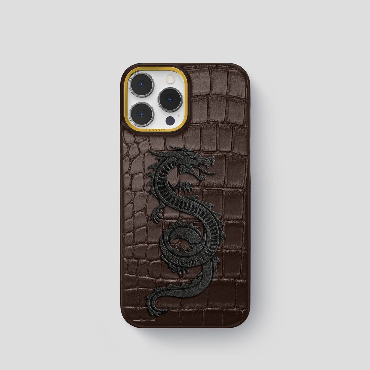 Dark Brown iPhone 13 Pro Classic Case Alligator with Gold Metal -1 | Dark-Brown-Gold