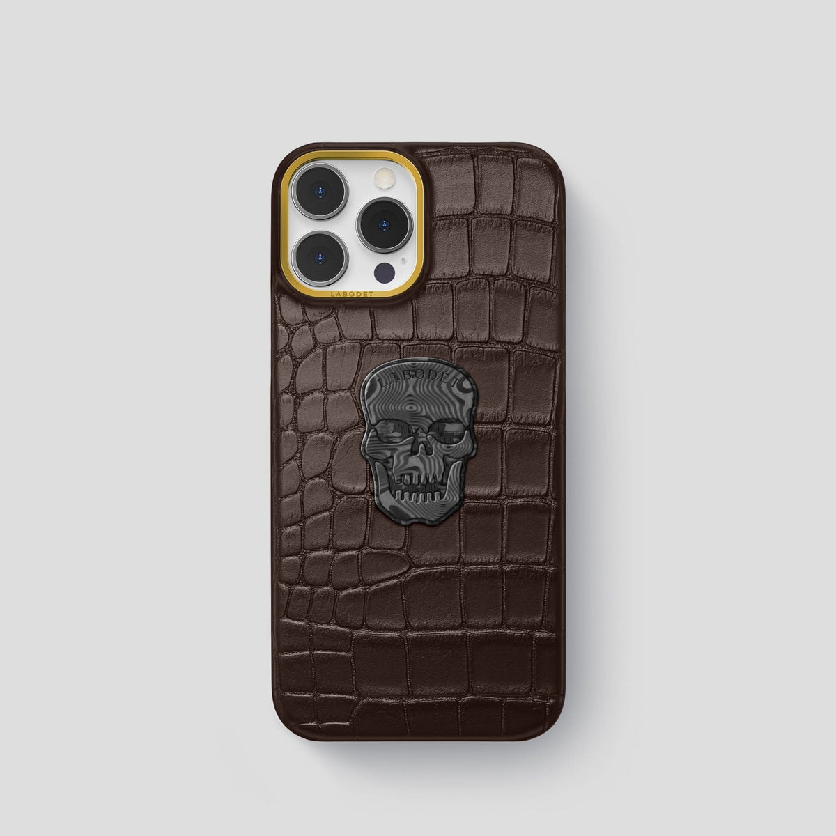 Dark Brown iPhone 13 Pro Classic Case Alligator with Gold Metal -1 | Dark-Brown-Gold