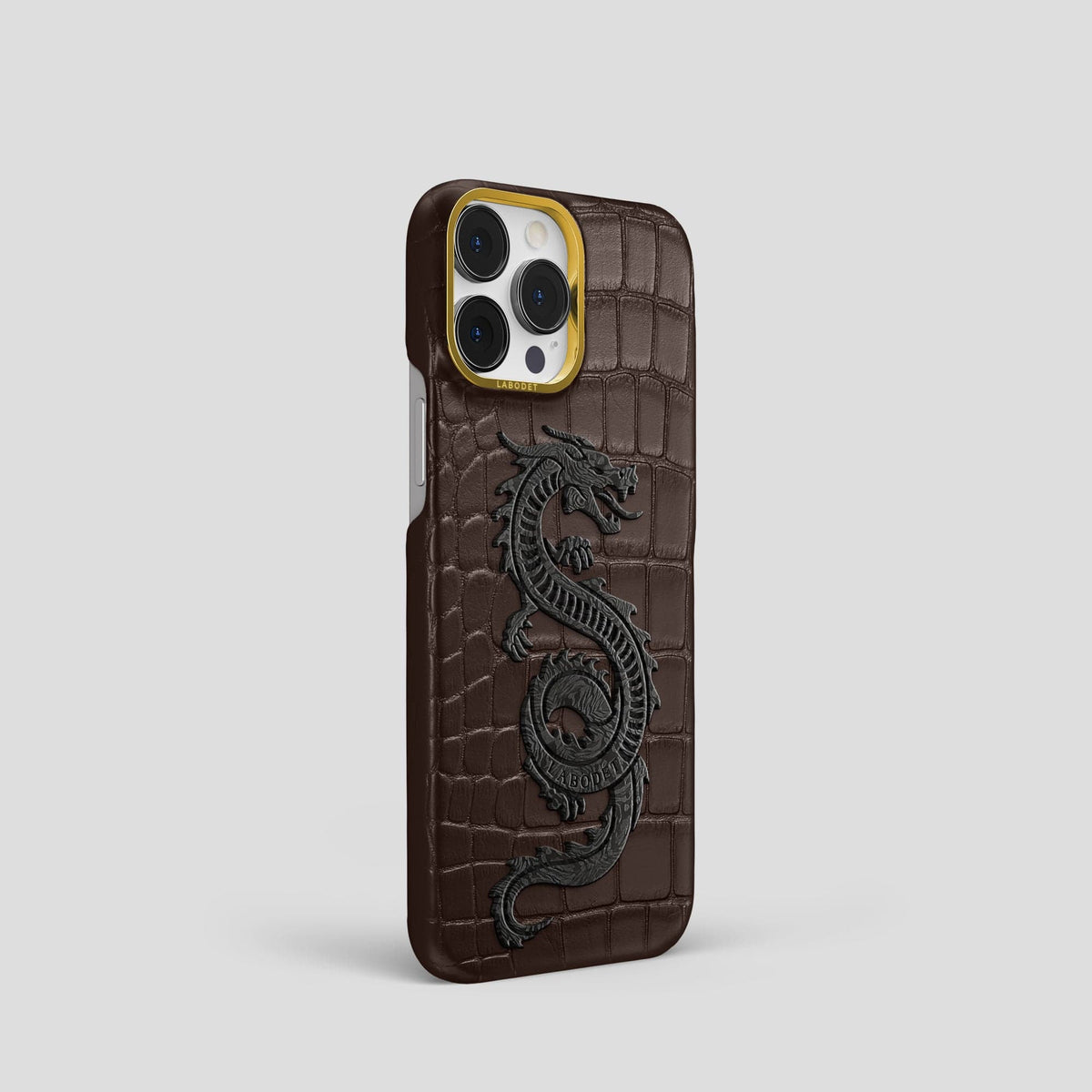 Dark Brown iPhone 13 Pro Classic Case Alligator with Gold Metal -2 | Dark-Brown-Gold