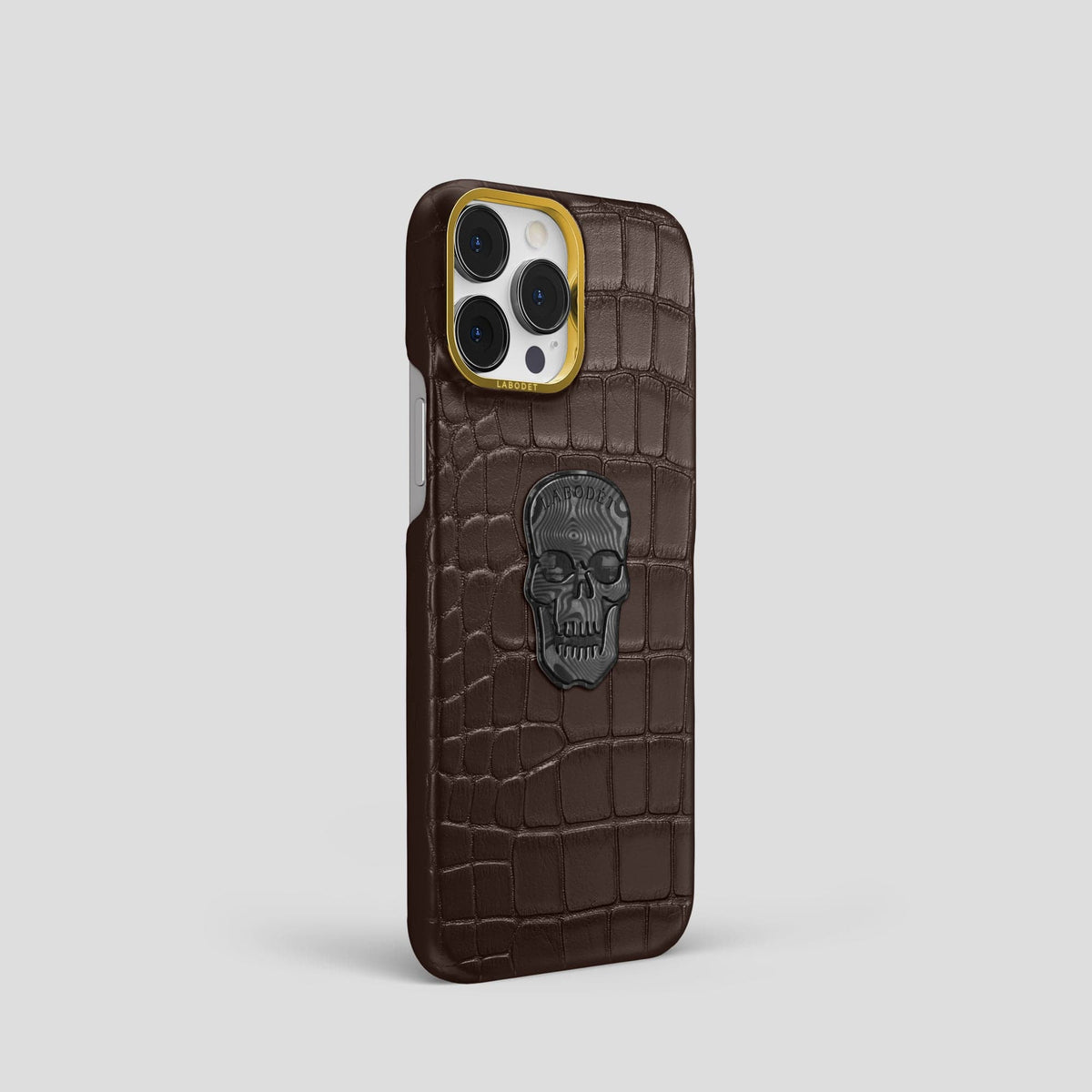 Dark Brown iPhone 13 Pro Classic Case Alligator with Gold Metal -2 | Dark-Brown-Gold