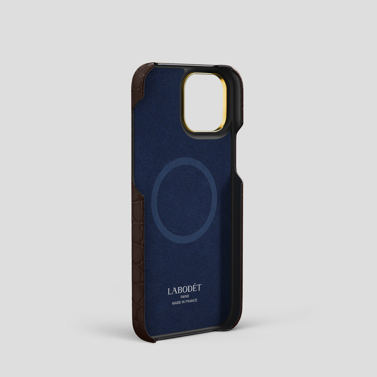 Dark Brown iPhone 13 Pro Classic Case Alligator with Gold Metal -4 | Dark-Brown-Gold