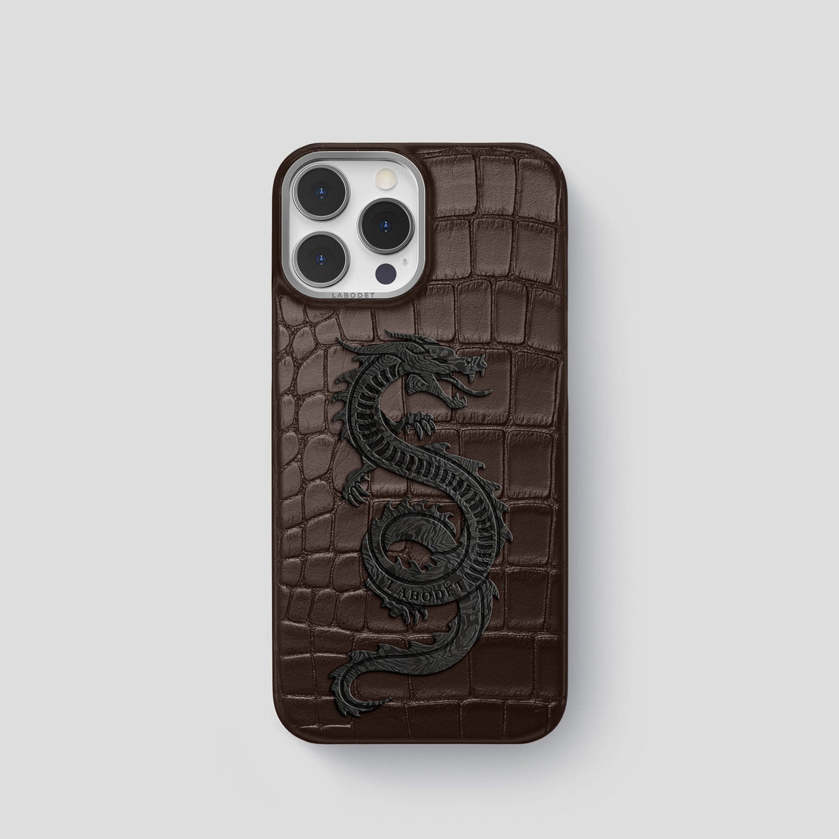 Dark Brown iPhone 13 Pro Classic Case Alligator with Steel Metal -1 | Dark-Brown-Steel