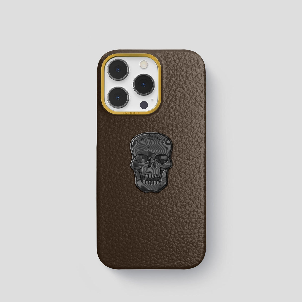Dark Brown iPhone 13 Pro Classic Case Calf with Gold Metal -1 | Dark-Brown-Gold
