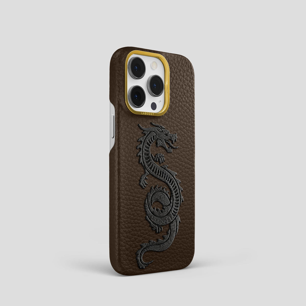 Dark Brown iPhone 13 Pro Classic Case Calf with Gold Metal -2 | Dark-Brown-Gold