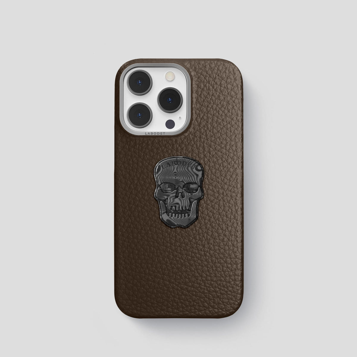 Dark Brown iPhone 13 Pro Classic Case Calf with Steel Metal -1 | Dark-Brown-Steel
