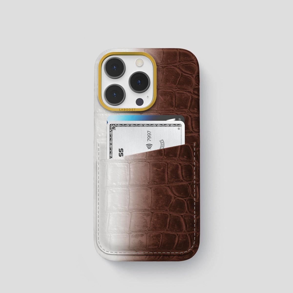 Dark Brown iPhone 13 Pro Himalaya Card Case with Gold Metal -1 | Dark-Brown-Gold