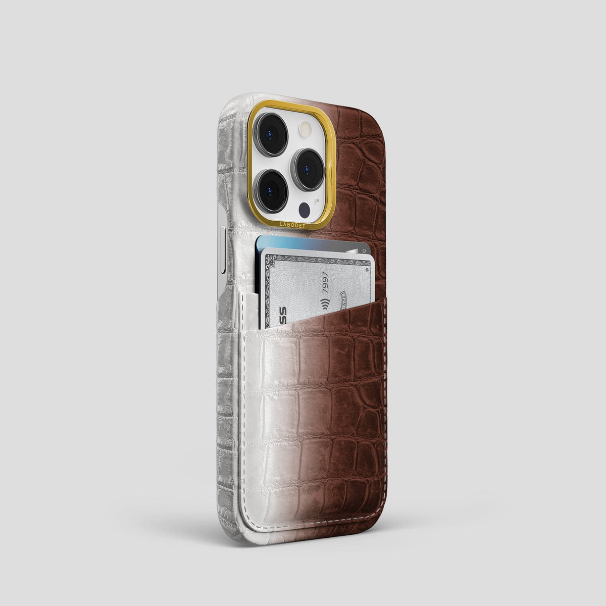 Dark Brown iPhone 13 Pro Himalaya Card Case with Gold Metal -2 | Dark-Brown-Gold