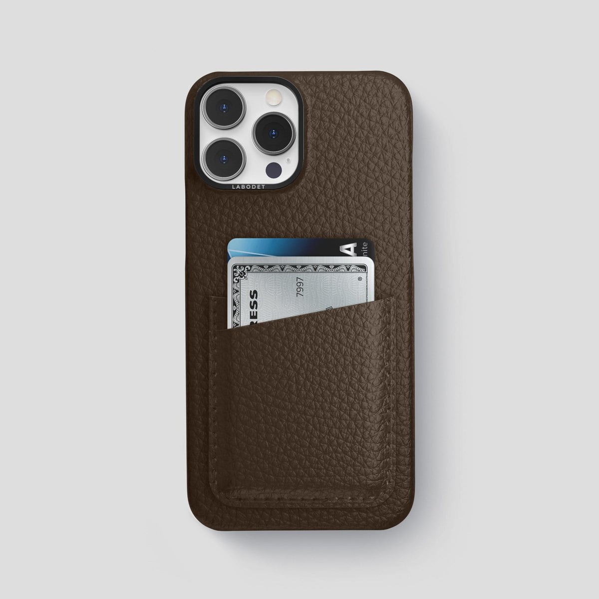 Dark Brown iPhone 13 Pro Max Card Case Calf with Black Metal -1 | Dark-Brown-Black