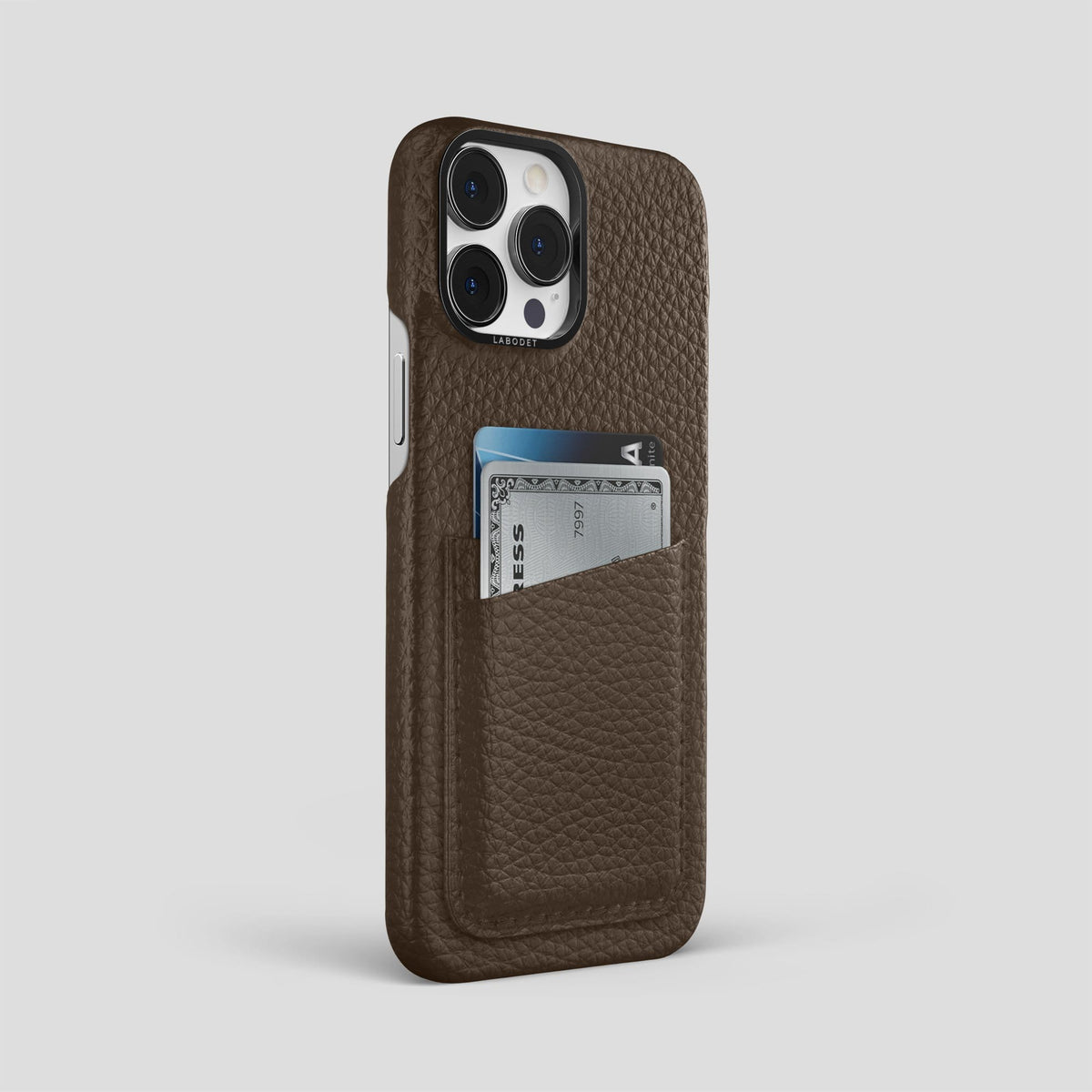 Dark Brown iPhone 13 Pro Max Card Case Calf with Black Metal -2 | Dark-Brown-Black